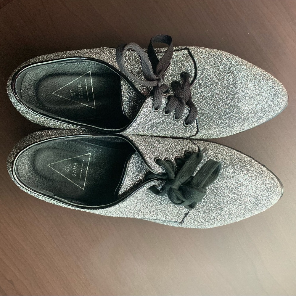 🥰St. Sana Sparkly Silver Platform Oxfords